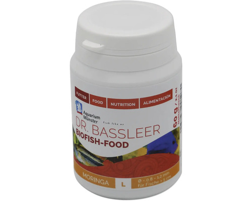 Aquariumfischfutter Aquarium Münster Dr. Bassleer Biofish Food Moringa L 60 g Dr. Bassleer Biofish-Food in einer weißen Dose