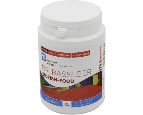 Dr. Bassleer Biofish-Food für Aquarienfische in einer weißen Dose