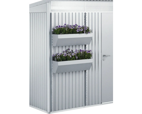 Blumenkasten Set Biohort Flora Board 82x25x188 cm silber-metallic Geräteschuppen mit zwei bepflanzten Blumenkästen
