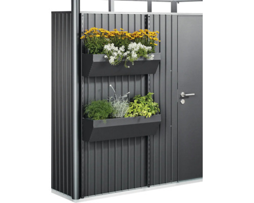 Blumenkasten Set Biohort Flora Board 82x25x188 cm dunkelgrau-metallic Gartenschrank mit Blumenkästen und Bepflanzung