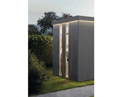 Getöntes Lichtpaneel Biohort für Gartenhaus Neo 28 x 207 cm qarzgrau-metallic Modernes Gartenhaus mit Schiebetüren und Beleuchtung
