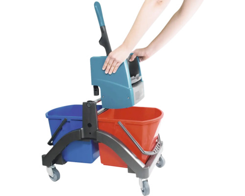 Reinigungswagen mit Eimerpresse und zwei Eimern