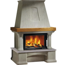 Kamin mit Feuerstelle und Holzfeuer