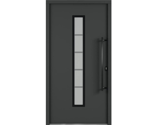 ARON HaustürARON 3171 Aluminium-Kunststoff-Verbund RAL 7016 anthrazitgrau 1000x2100 mm einseitig flügelüberdeckend DIN Rechts inkl.Stoßgriffset,Innendrücker in Schwarz,Profilzylinder mit 3 Schlüsseln Haustür mit Glasausschnitt und Griff
