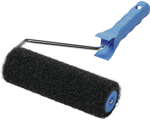 Farbwalze mit schwarzer Textur und blauem Griff