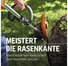 Rasentrimmer im Einsatz zum Schneiden von Rasenkanten.