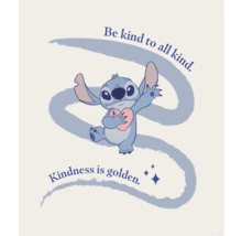 Illustration von Stitch mit der Aufschrift Sei freundlich zu allen. Freundlichkeit ist Gold wert.