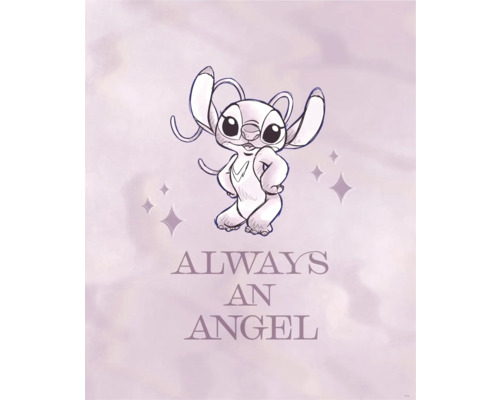 Illustration mit der Aufschrift 'Always an Angel' und einer Zeichentrickfigur