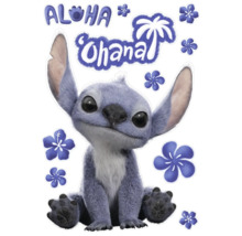 Wandsticker mit Stitch, Aloha, Ohana und Blumenmotiven