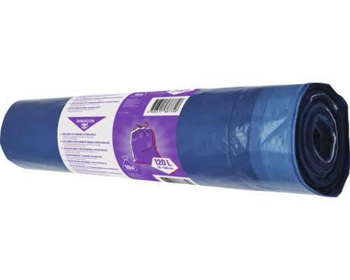 Rolle blaue Müllsäcke mit Zugband, 10 Stück, 120 Liter