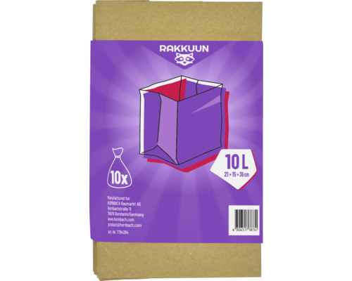 Bio Bag Kompostbeutel 10 l braun 10 Stück Rakkuun Müllbeutel, 10 Stück, 10 Liter, Größe 21x15x36 Zentimeter