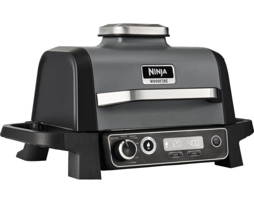 Ninja Woodfire Outdoor Elektrogrill Heißluftfritteuse Airfryer Smoker Räucherbox, 6 Kochfunktionen, 2,4 kW Modell OG701 inkl. Abdeckung und Bürste Ninja Woodfire Elektrogrill