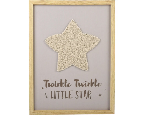 Dekoratives Bild mit Holzrahmen, Sternmotiv und dem Schriftzug Twinkle Twinkle Little Star