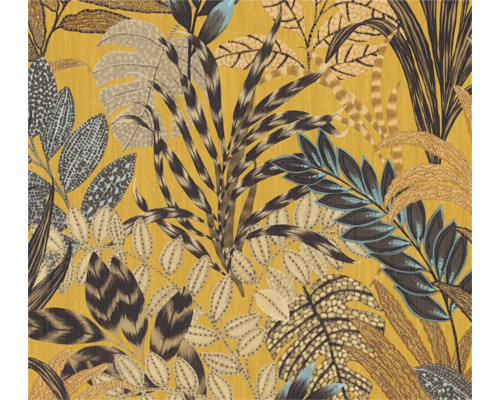 3D Pop.up Panel selbstklebend 79184-4 Jungle gelb 2,50 x 0,52 m Gemustertes Textil mit floralem Blattmotiv