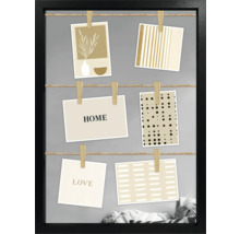 Dekorativer Bilderrahmen mit Schnüren und kleinen Wäscheklammern zum Aufhängen von Fotos oder Karten