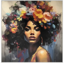 Gemälde einer Frau mit Blumen im Haar