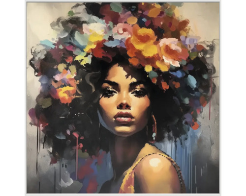 Gemälde einer Frau mit Blumen im Haar