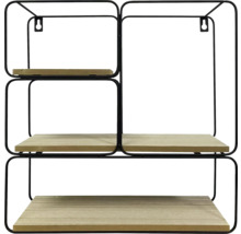 Wandregal mit drei Holzablagen und schwarzem Metallrahmen
