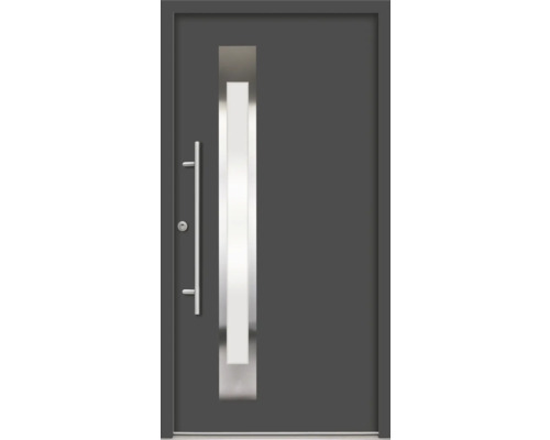 ARON Haustür B19 Aluminium 1100x2100 mm Anthrazitgrau DIN Links (nach innen öffnend) RC 2 inkl. Beschlagset und Profilzylinder mit 3 Schlüssel Moderne Haustür mit Edelstahlgriff und Lichtausschnitt
