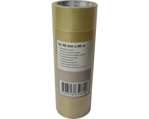 Verpackungsklebeband Set, 6 Rollen, je 48 Millimeter x 66 Meter, transparent