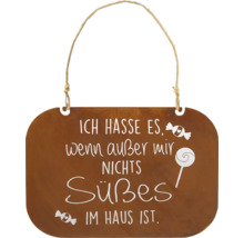Dekoratives Schild mit der Aufschrift: Ich hasse es, wenn außer mir nichts Süßes im Haus ist.
