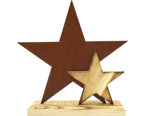 Weihnachtsdekoration Badeko Doppelstern Maria Stahl auf Fichte 27 x 3 x 30 cm Dekorative Sternfigur aus Metall und Holz auf Sockel