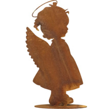 Dekorative Gartenfigur Engel mit Heiligenschein und Flügeln aus Metall