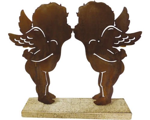 Weihnachtsdekoration Badeko Engelshaar Love Stahl auf Fichte 28 x 3 x 25 cm braun Dekorative Rostfigur von zwei sich küssenden Engeln