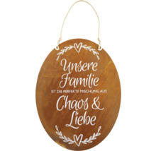 Dekoratives Schild mit der Aufschrift Unsere Familie ist die perfekte Mischung aus Chaos und Liebe.