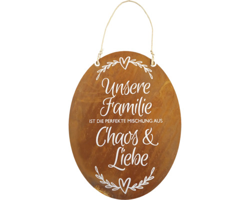 Dekoratives Schild mit der Aufschrift Unsere Familie ist die perfekte Mischung aus Chaos und Liebe.
