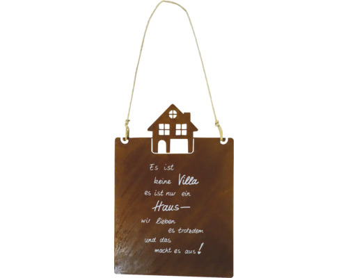 Dekoratives Schild mit Hausmotiv und Spruch