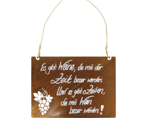 Dekoratives Schild mit Wein-Zitat und Traubenmotiv