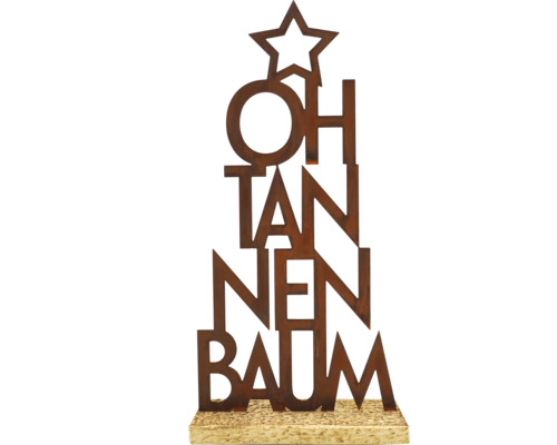 Weihnachtsdekoration Badeko Oh Tannenbaum Stahl auf Fichte 20 x 5 x 45 cm braun Dekorative Weihnachtsbaumfigur aus Metall mit Schriftzug Oh Tannenbaum