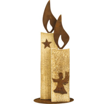 Dekorative Kerzen aus Holz und Metall mit Stern und Engelsmotiv