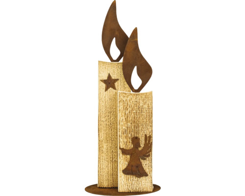 Dekorative Kerzen aus Holz und Metall mit Stern- und Engelmotiven
