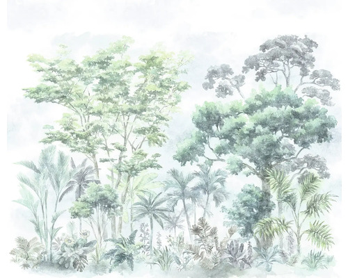 Fototapete Vlies P251-VD3 Pride Woods 3-tlg. 300 x 250 cm Illustration eines tropischen Waldes mit verschiedenen Bäumen und Pflanzen