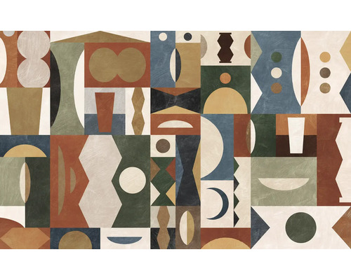 Fototapete Vlies P258-VD4 Tribal Tiles 4-tlg. 400 x 250 cm Wandbild mit abstrakten geometrischen Formen und Mustern.