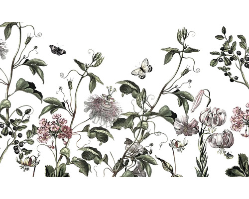 Tapete mit Blumenmuster und Schmetterlingen