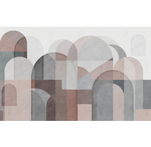 Abstraktes Wandbild mit Bögen und geometrischen Formen