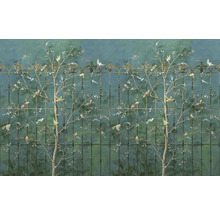 Tapete mit Baum, Vogel und Zaunmotiven für die Wandgestaltung