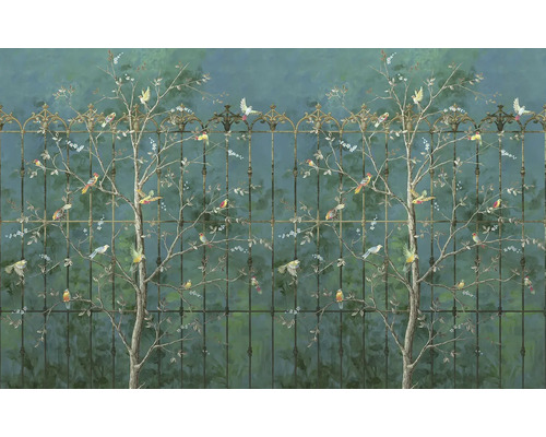 Tapete mit Baum, Vogel und Zaunmotiven für die Wandgestaltung