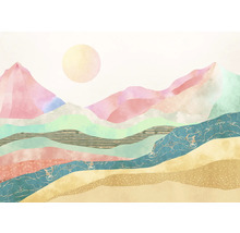 Gemälde mit Berglandschaft und Sonne