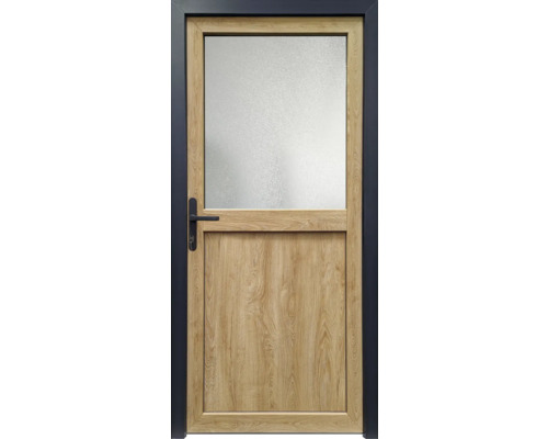 Tür mit Holzdekor und Glaseinsatz