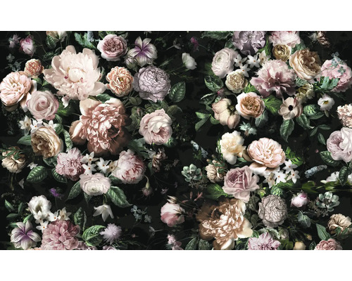 Blumentapete mit Rosen und Pfingstrosen