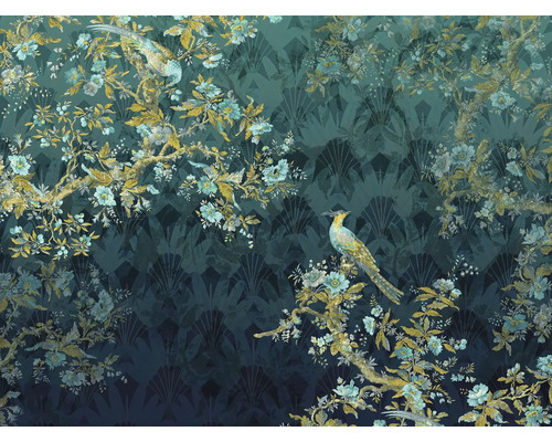 Tapete mit floralem Muster und Vogelmotiven