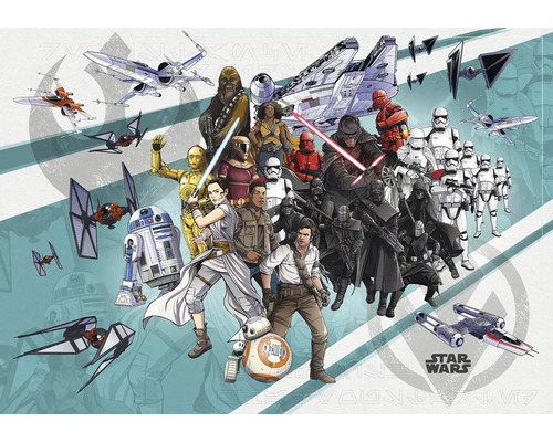 Fototapete Vlies DX8-073 Disney Edition 4 Star Wars Cartoon Collage Wide 8-tlg. 400 x 280 cm Star Wars Charaktere und Raumschiffe Illustration
