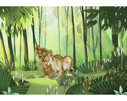 Illustration einer Löwenfamilie im Wald