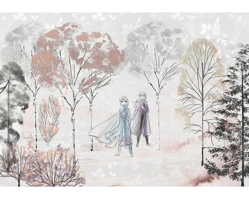 Tapete mit Waldmotiv und Figuren aus dem Film Die Eiskönigin.