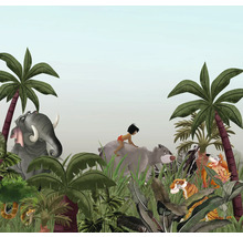 Dschungel-Szene mit Mowgli, Balu, Shir Khan, Schlange und Elefant zwischen tropischen Pflanzen als Wanddekoration