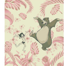 Illustration von Mogli und Balu vor floralem Hintergrund